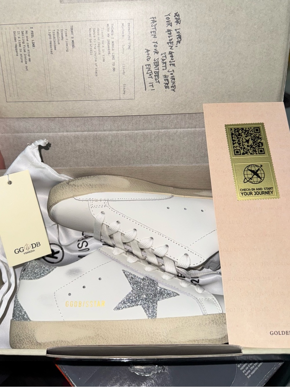 Golden Goose Ball Star Women’s Sneakers White Silver Star Size 5 New